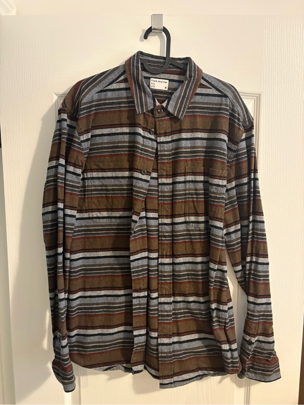 Frank & Oak Brown and Gray Striped Button-Down Shirt